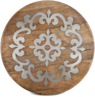 Gg Collection Diameter Metal-Inlaid Wood Heritage Lazy Susan