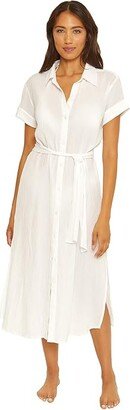 Gauzy Button-Down Shirtdress Cover-Up (White) Women's Swimwear