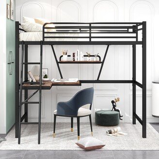 IGEMAN Silver Metal Twin Loft Bed with MDF Desk and Shelf