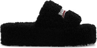 Logo Embroidered Furry Platform Sandals