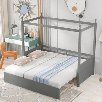 TOSWIN Multifunctional Twin Size Canopy Daybed or Pull-out Platform Bed with Headboard and Footboard, Easy Assembly