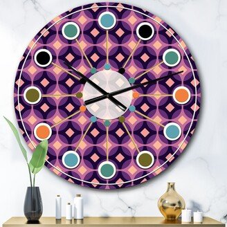 Designart 'Retro Circular Purple and Yellow Pattern' Mid-Century wall clock