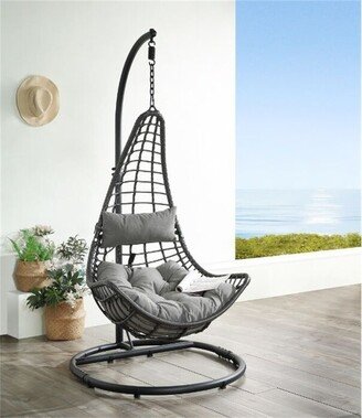 Calnod Uzae Patio Hanging Chair with Stand, Fabric Charcaol Wicker, Gray