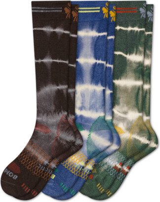 Men's Tie Dye Midweight Merino Wool Blend Ski & Snowboard Sock 3-Pack - Black Elm Mix - Large Holiday Christmas Gifts for Skiers/Snowboarders