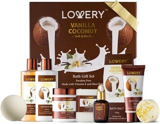 Lovery Bath & Body Gift Set For Women & Men - 10 Piece Set of Vanilla Coconut Home Spa Set