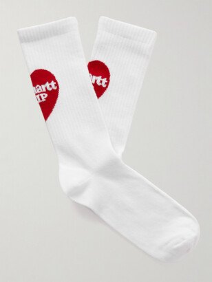 Heart Logo-Jaquard Ribbed Cotton-Blend Socks