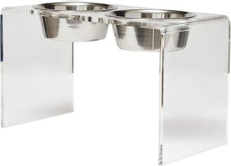 Hiddin Large Clear Double Bowl Pet Feeder With Metallic Bowls-AB