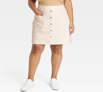 Women' Faux Leather Mini A-Line Skirt Cream 1X