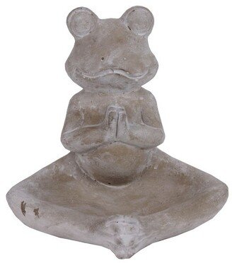 Meditating Frog Figurine In Namaskara Position with Candle Holder, Gray