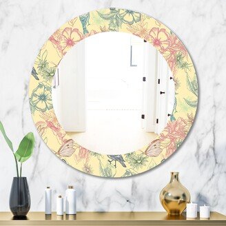 Designart 'Spring Pattern With Butterflies On Flowers' Printed Traditional Oval or Round Wall Mirror - Gold