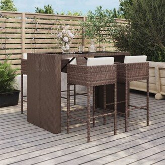 5 Piece Patio Bar Set with Cushions Brown Poly Rattan - 19.7 x 18.9 x 39.4-AB