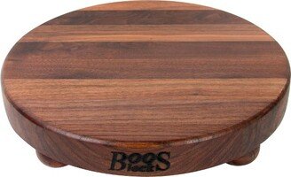 Walnut Wood Cutting Board for Kitchen Prep, 12 Inch in Diameter, 1.5 Inch Thick Edge Grain Round Charcuterie Boos Block with Wooden Bun Feet