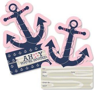 Big Dot of Happiness Ahoy - Nautical Girl - Shaped Fill-in Invitations - Baby Shower or Birthday Party Invitation Cards with Envelopes - Set of 12