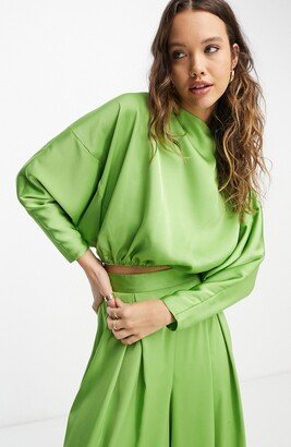 Cowl Neck Crop Satin Blouse