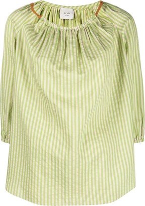 Stripe-Print Round-Neck Blouse