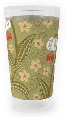 Outdoor Pint Glasses: White Martagon Lilies - Olive Outdoor Pint Glass, Green