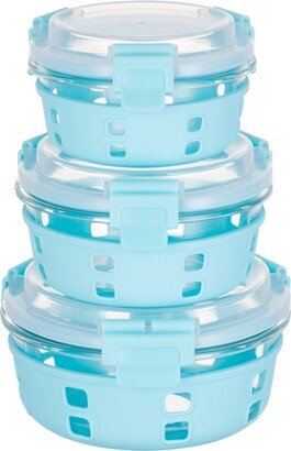 Genicook 3 Pc Round Container Hi-Top Lids with Pro Grade Removable Lockdown Levers Silicone Sleeve Set