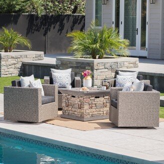 Puerta Outdoor 5-piece Wicker Chair and Square Stone Firepit Set