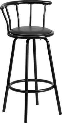 Emma and Oliver Crown Back Black Metal Barstool with Black Vinyl Swivel Seat