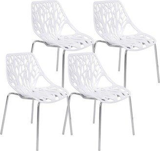 EDWINRAY Mid Century Modern Plastic Dining Chair With Metal Legs for Bedroom,Living Room,Lounge Reception ,Set of 4,White