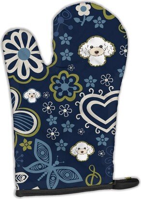 Blue Flowers White Poodle Oven Mitt