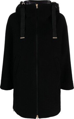 Padded-Panels Virgin Wool Hooded Coat