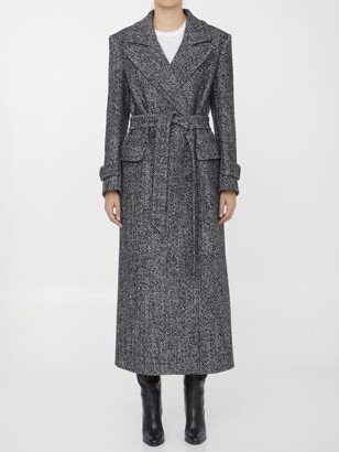 Long Coat In Herringbone Wool