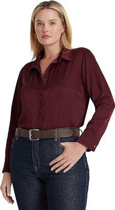 Plus Size Satin Charmeuse Shirt (Vintage Burgundy) Women's Clothing