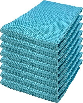 MU Kitchen Premium Absorbent 17 x 25 Inch Microfiber Waffle Dishtowel, 8-Pack, Sea Blue