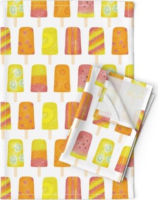 Summer Treats Tea Towels | Set Of 2 - Ice Pops By Lisa Kubenez Cream Desserts Frozen Linen Cotton Spoonflower