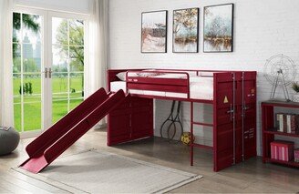 TOSWIN Contemporary Twin Size Loft Bed w/Slide with Shipping Container Design and Sturdy Metal Frame, Easy Assembly