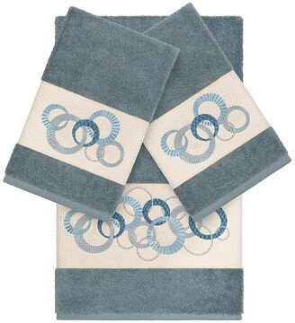 Turkish Cotton Geometric Design Bath & Hand Towels - Teal - Set of 3