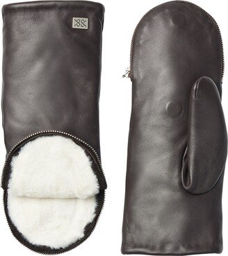 Leather Zip Top Mittens with Faux Fur Lining