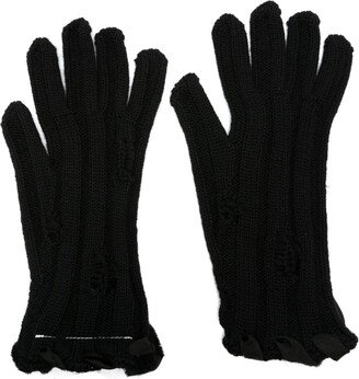 Distressed Ribbed-Knit Gloves