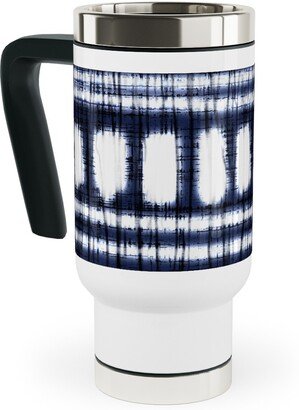 Travel Mugs: Shibori - Organic And Loose Lines And Dots Travel Mug With Handle, 17Oz, Blue