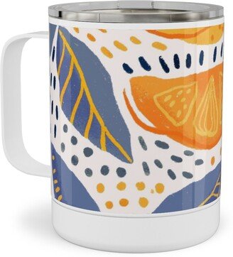 Travel Mugs: Give Me Those Lemons - Blue And Yellow Stainless Steel Mug, 10Oz, Yellow