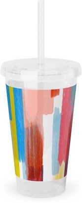 Travel Mugs: Summer Memories - Multi Acrylic Tumbler With Straw, 16Oz, Multicolor