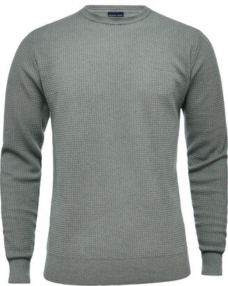 Light Gauge Textured Wool & Cotton Blend Crewneck Sweater