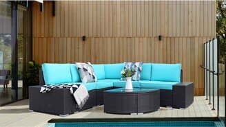 6 Pieces Patio Furniture Set, Weaving PE Wicker Rattan Conversation Sets