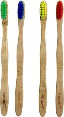 4 Pack Eco Bamboo Toothbrushes with Soft Nylon Bristles