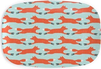 Serving Platters: Little Orange Fox - Orange And Green Serving Platter, Orange