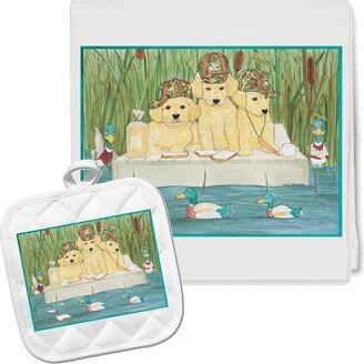 Golden Retriever Kitchen Dish Towel & Pot Holder Gift Set-AD