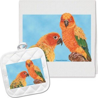 Sun Conure Parrot Kitchen Dish Towel & Pot Holder Gift Set