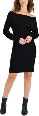 Juniors' Off-The-Shoulder Long-Sleeve Sweater Dress