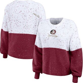 Women's Wear by Erin Andrews White, Garnet Florida State Seminoles Colorblock Script Pullover Sweater - White, Garnet