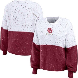 Women's Wear by Erin Andrews White, Crimson Oklahoma Sooners Colorblock Script Pullover Sweater - White, Crimson