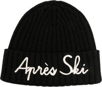 Slogan-Embroidered Ribbed-Knit Beanie