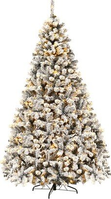 Pre-Lit Premium Snow Flocked Hinged Artificial Christmas Tree w/ 550 Lights