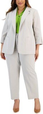 Plus Size Seersucker Jacket Sleeveless Blouse Pants