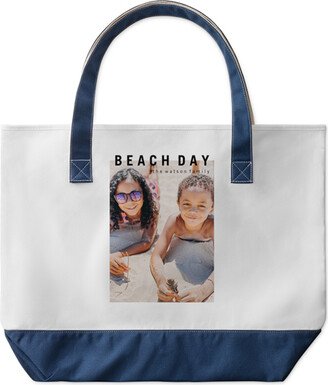 Large Tote Bags: Tile Frame Large Tote, Navy, Photo Personalization, Large Tote, White